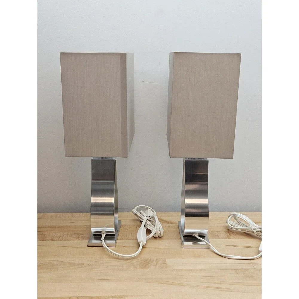 2 X IKEA Klabb Table Silver Lamp Modern Aluminum Accent Light Lamp WITH SHADES